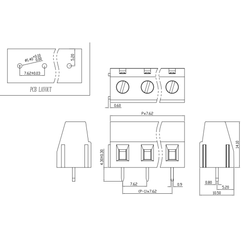 Conector en línea del bloque PCB tipo PCB de tipo tornillo de 10 posición